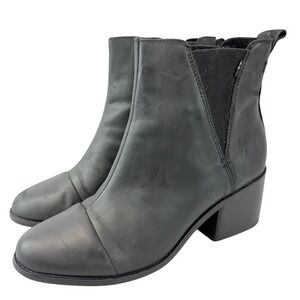 TOMS Esme Womens 10 Black Leather Chelsea Boots Pull On Block Heel